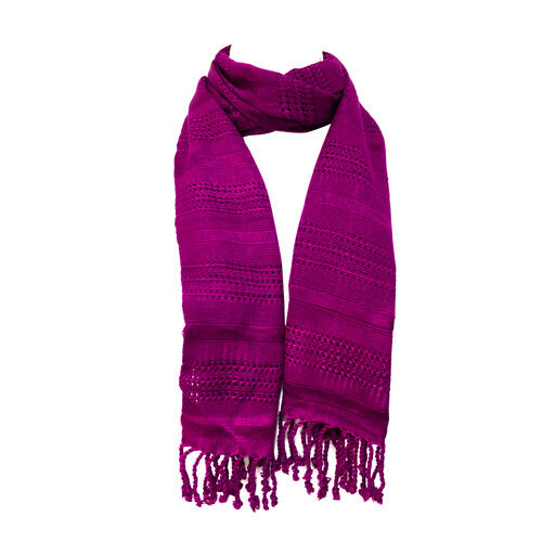 WHOLESALE Thin Scarf with Plaits Stripes - Dark Raspberry