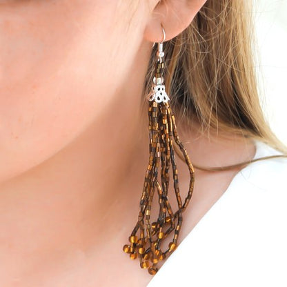 WHOLESALE Nicte Beaded Tassel Drop Earrings - 925 Silver Hooks