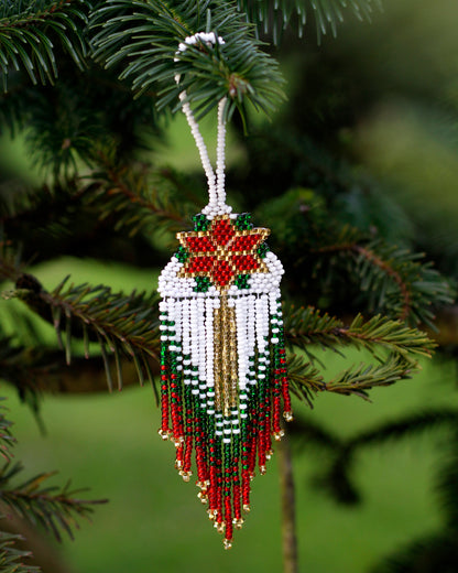 WHOLESALE Poinsettia Fringe Beaded Flat Ornament