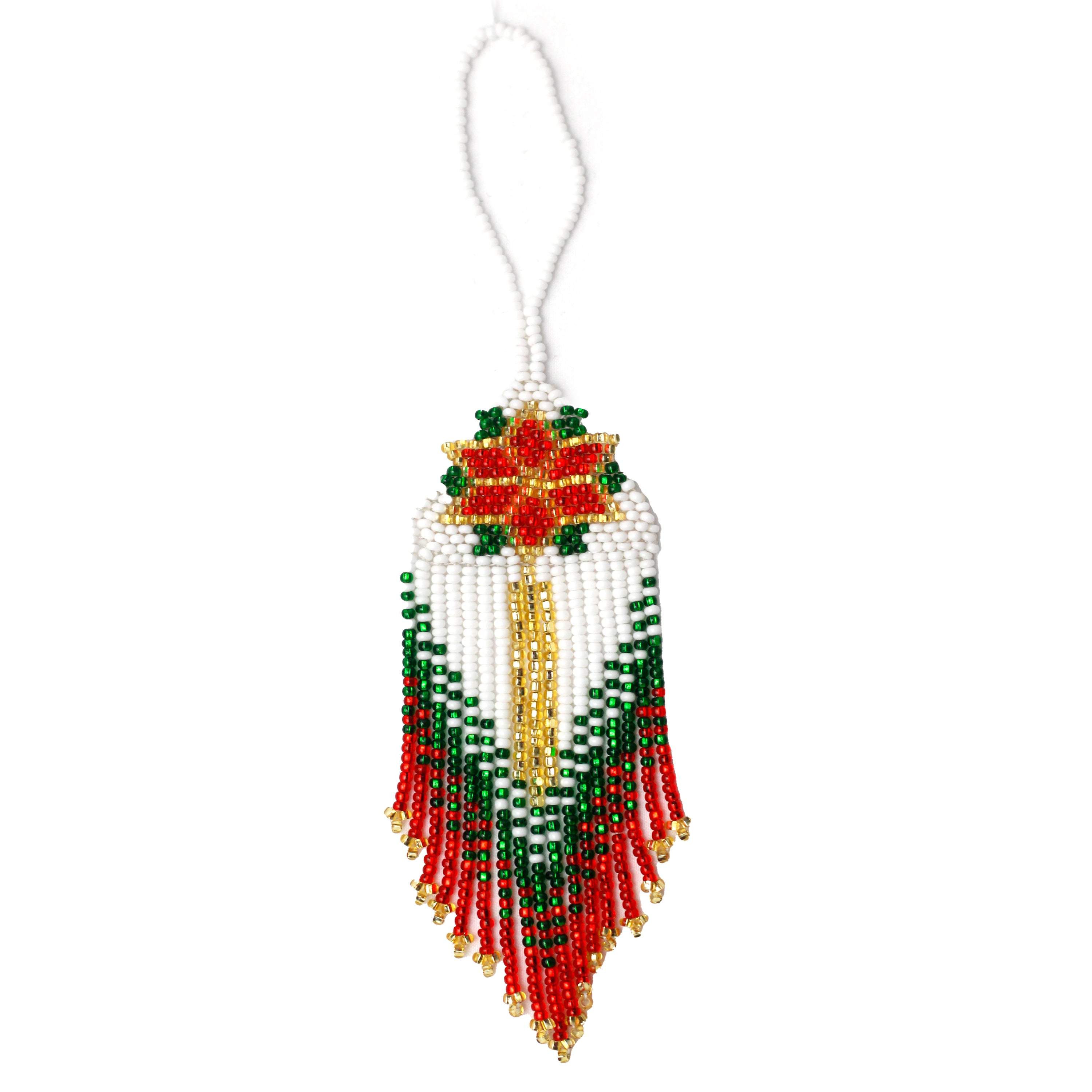 WHOLESALE Poinsettia Fringe Beaded Flat Ornament